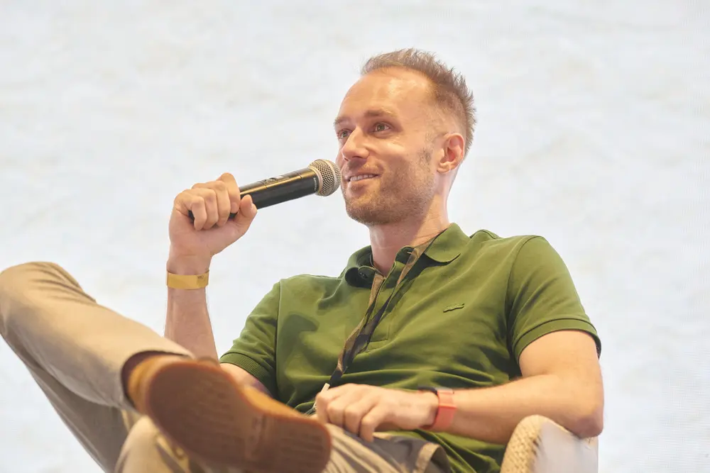 A speaker on stage during the keynotes