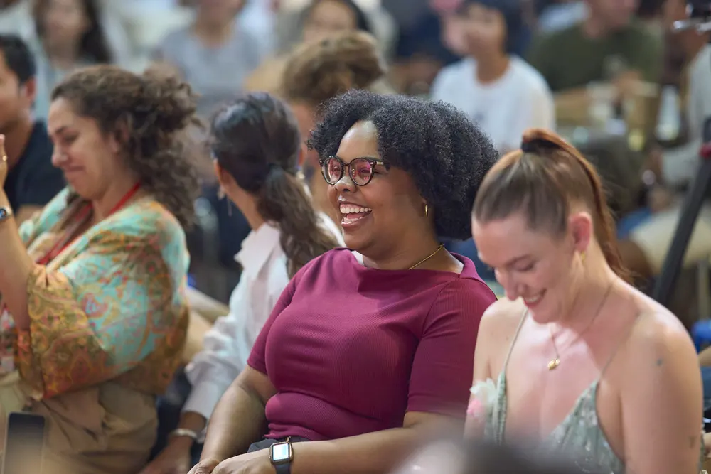 The audience laughing at the Show and Tell